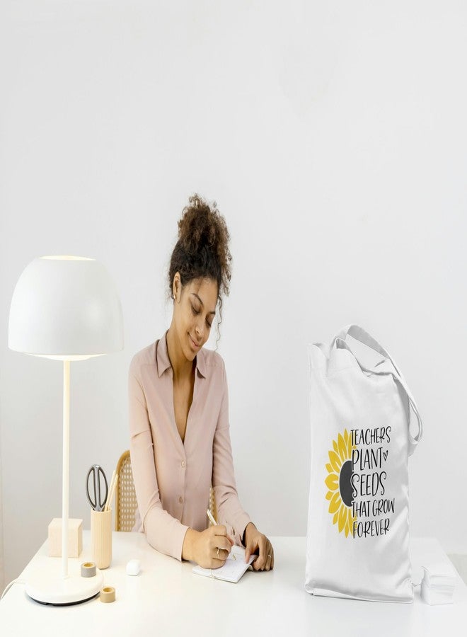 Hubops حقيبة تسوق للمعلمين من قماش البوليستر من هوبوبس - حقيبة تسوق وهدايا قابلة لإعادة الاستخدام وصديقة للبيئة للمعلمين - حقيبة أنيقة مطبوعة عليها عبارة تقدير للمعلمين (HUB-TOTE-TEACHER-SUNFLOWER-001) - Image 3